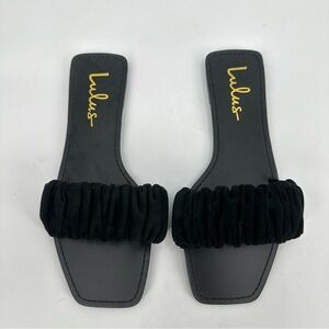 Lulus Slide Sandals Womens 6.5 Black Ruched Straps Flats Slip On Shoes